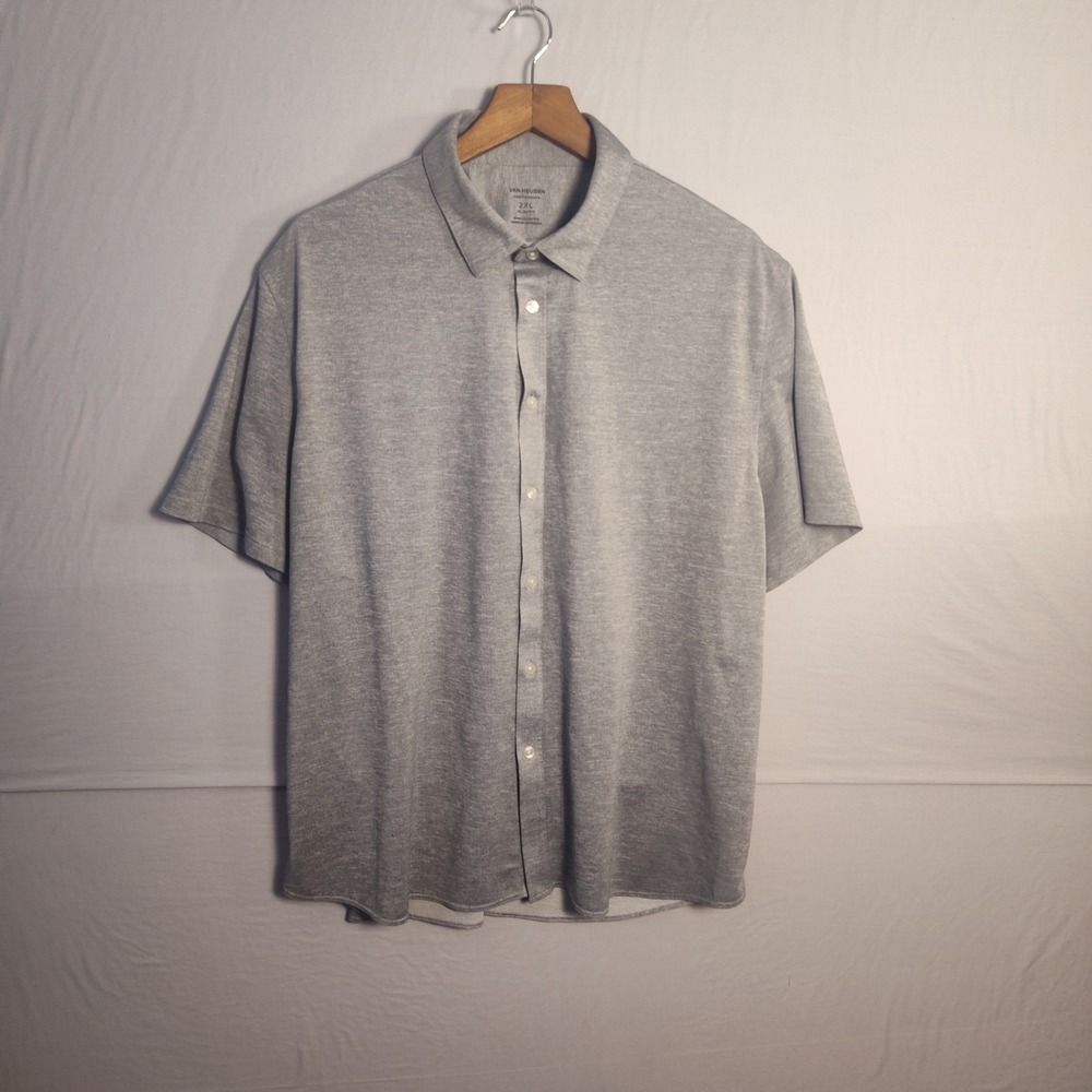Van Heusen Performance Mens 2XL Slim Fit Short Sleeve Button Down Shirt Gray